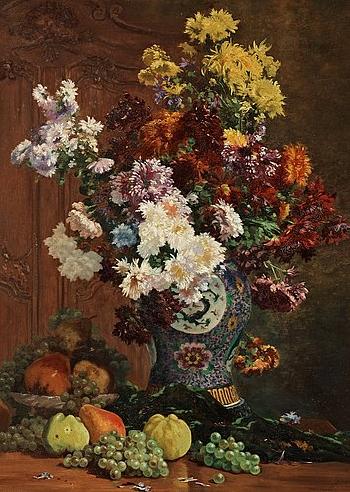 Stil life with flowers and urn by 
																			Edme Emile Laborne