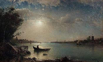 Stockholm's Inlet in Moonlight by 
																			Alfred Wahlberg