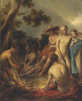 Nymphs and a Satyr by 
																	Jan van Noordt