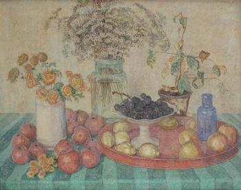 A still life with fruits and flowers by 
																	Jaap Nieweg