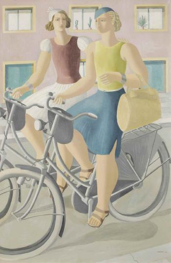 Two girls on bicycles by 
																	Ferdinand Erfmann