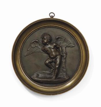 Medaillon En Bronze Representant Un Amour Aile by 
																	Louis Francois Jeannest