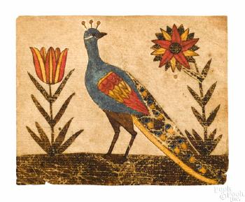 Fraktur of a peacock flanked by two flowers by 
																	 Engraver Artist