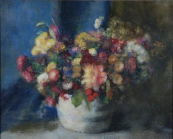 Flowers in a vase by 
																	Georg Rueter