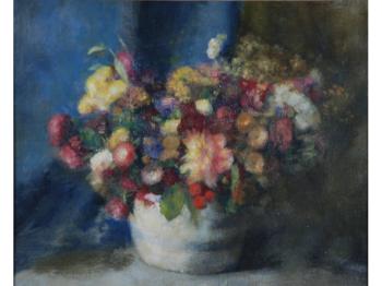 Flowers in a vase by 
																	Georg Rueter