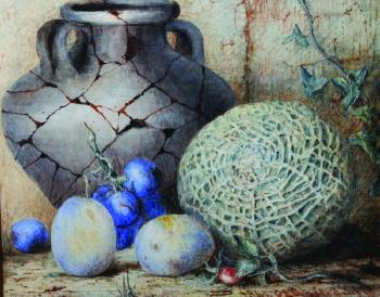 Still Life with Fruit on a Ledge by 
																			Georgina Elisabeth Ormerod