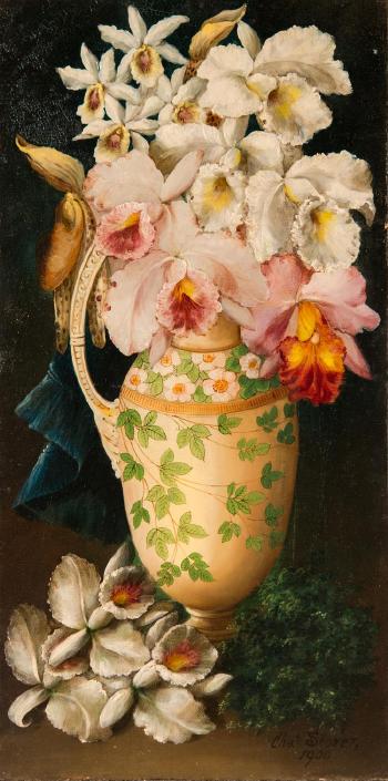 Orchids in a vase by 
																			Charles Storer