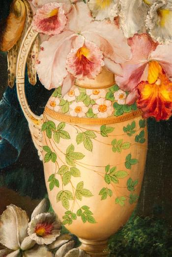 Orchids in a vase by 
																			Charles Storer
