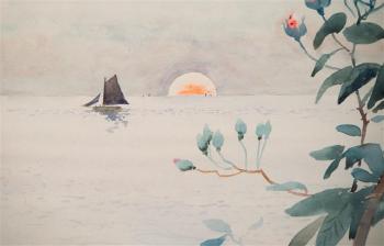 Seascape with flowers by 
																			Ernest Ange Duez