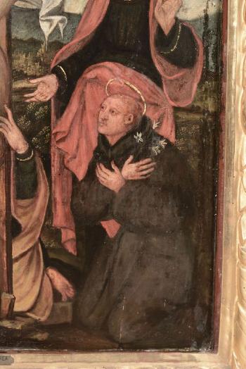 Crocefissione con figure e santi by 
																			 Piedmontese School