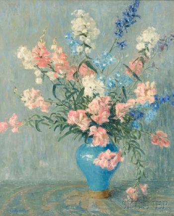 Still Life with Summer Flowers in a Blue Vase by 
																	Dorothy Ochtman