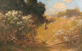 Mother and Child Picking Wildflowers by 
																	H Cyrus Farnum