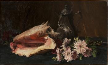 Nature morte au coquillage, fleurs et verseuse by 
																	Ferdinand Troupeau