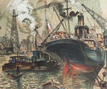 Déchargement par la poupe dans le port de Rouen by 
																	Pierre le Trividic