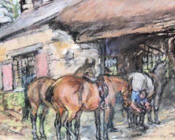 Shoeing the Horses by 
																			Alice des Clayes