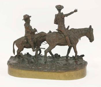 Don Quixote and Sancho Panza, Quixote on a horse, Panza on a donkey by 
																			Piotr Alexandrovich Samonov