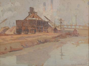 Factory scene, industrial waterfront by 
																			Arthur Franklyn Musgrave