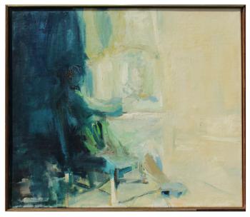Impressionist Interior Scene with Figure Seated at vanity by 
																			Joan Fugazzi