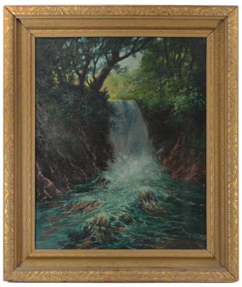 Waterfall and stream in the forest wood by 
																			George Maack
