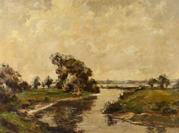 Large river landscape by 
																			Heinrich Aufenanger