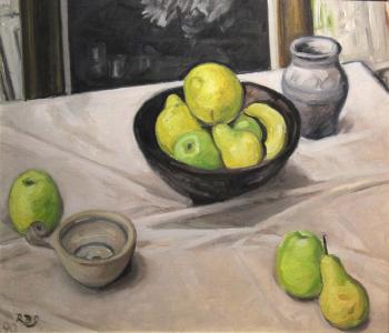 Apples and lemons in a black bowl by 
																	Rose Brigid Ganly