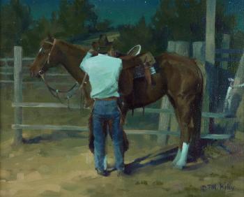 Nocturne with horse and rider by 
																			Pat M Kelly