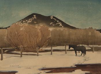 Black Horse in a Winter Landscape by 
																			Stanislaus Sowinski