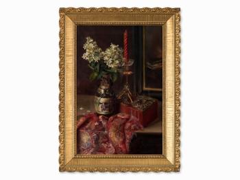 Still Life with Asian Vase & White Lilac by 
																			 Rupplin