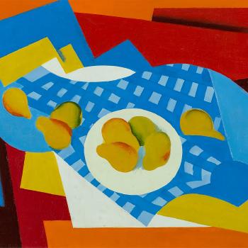 Still Life on Blue Tablecloth by 
																			Ilona Aczel