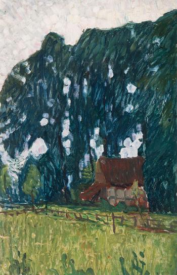 Rural house under tall trees by 
																	August Haake