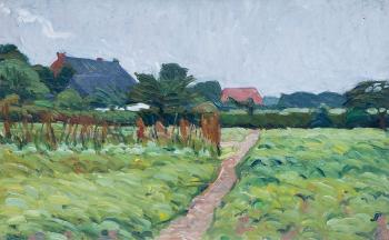 Field in front of farm houses by 
																	August Haake