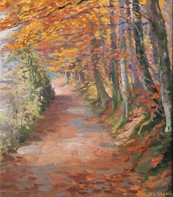 Sunlit path in the woods by 
																	Walter Alfred Rosam