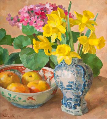 Still life with flowers and Apples by 
																	Walter Tanck