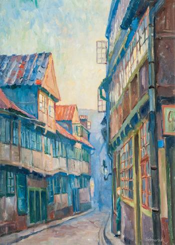 Alley in Old Hamburg by 
																	Hugo Volkwarth
