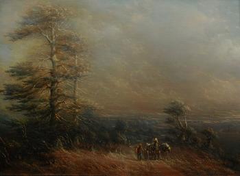 Extensive landscape with horsecart by 
																	Wladimir Lukowsky