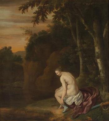Diana bathing in a landscape by 
																	Jan van Neck