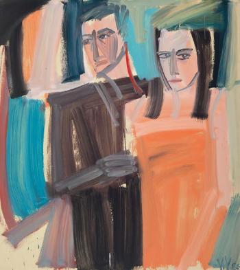 Two Figures (Orange Dress) by 
																	Vicki Varvaressos