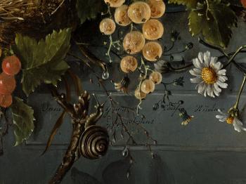 Floral still life with bird's nest by 
																			Jules d'Hoop