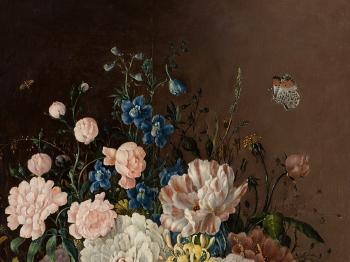 Floral still life with bird's nest by 
																			Jules d'Hoop