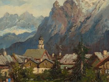 Alpine village view by 
																			F Hubermeier
