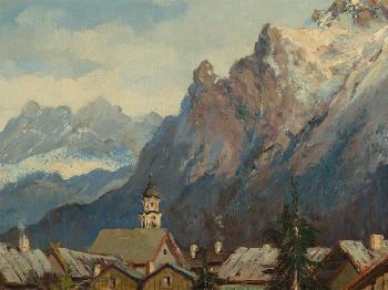 Alpine village view by 
																			F Hubermeier