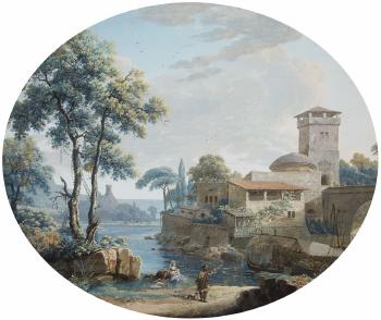 Two Arcadian landscapes with Figures by 
																			Louis Bacler d'Albe