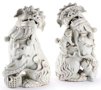 A pair of large figures of Buddhist Lions by 
																	 Xu Yunlin