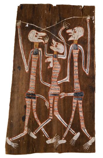 Two Djid'ngug Spirit-warriors Fighting over a Female by 
																	Paddy Compass Namatbara