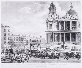 Funeral procession of the late Lord Viscount Nelson, from the Admiralty to St Paul’s, London, by 
																	Augustus Charles Pugin