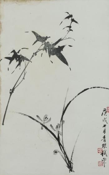 Bamboo and orchid; Bamboo by 
																			 Gu Qingyao