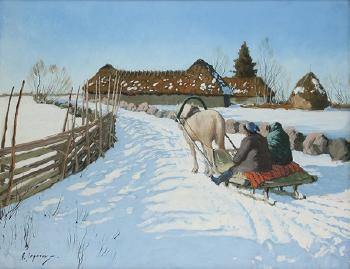Figures on horse drawn sled in winter by 
																			Alexei Yegerov
