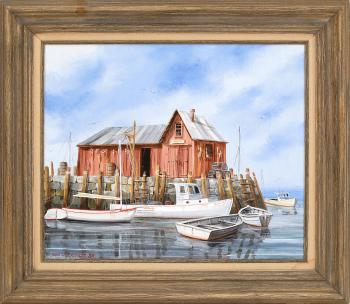 Dock scene with fishing boats by 
																	James W Maddocks
