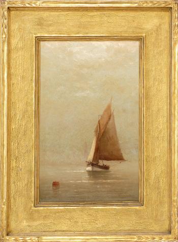 A ship sailing out from the mist by 
																			William Formby Halsall