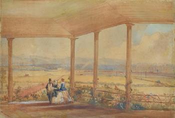 View from the verandah at Hobartville, Seat of Mrs. W. Cox by 
																	Frederick Garling